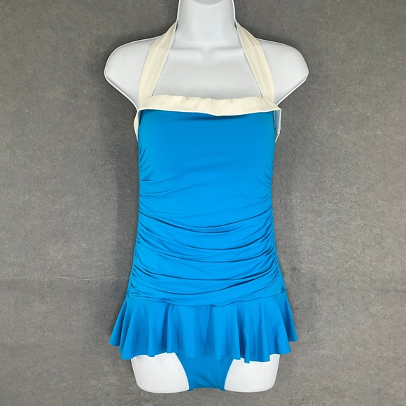Lauren Ralph Lauren Other - Lauren Ralph‎ Lauren One Piece Swimsuit Blue Ruched Skirt Halter Size 10